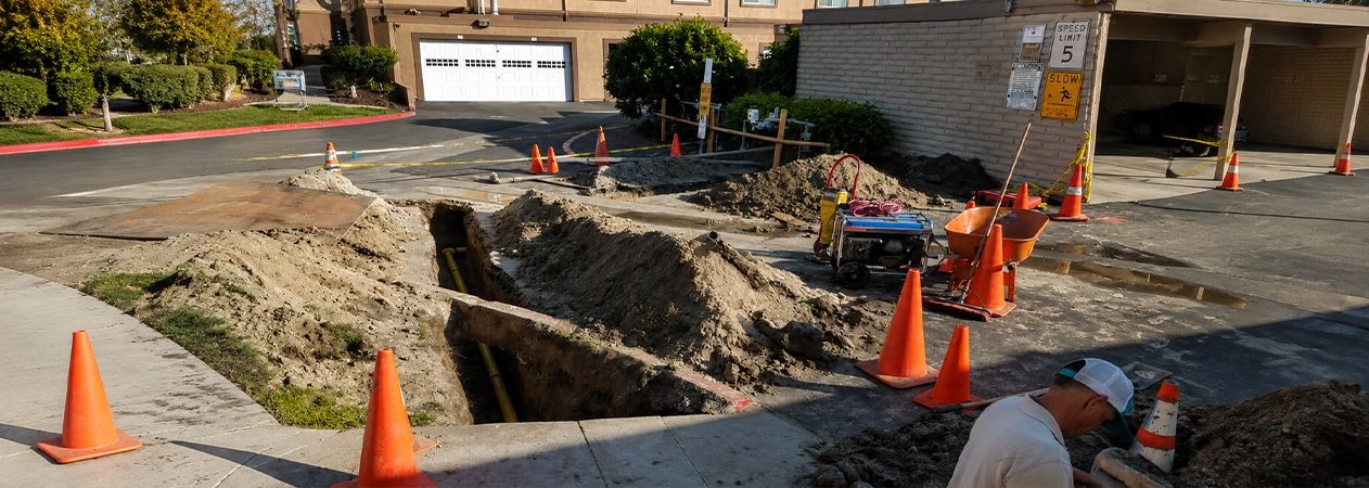 New polyethylene gas line in a trench during a Garden Grove gas installation