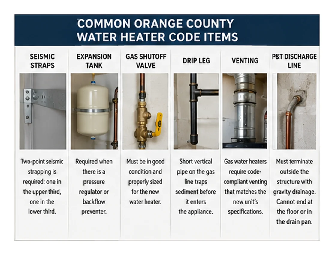 Water heater expansion tank and code-required components